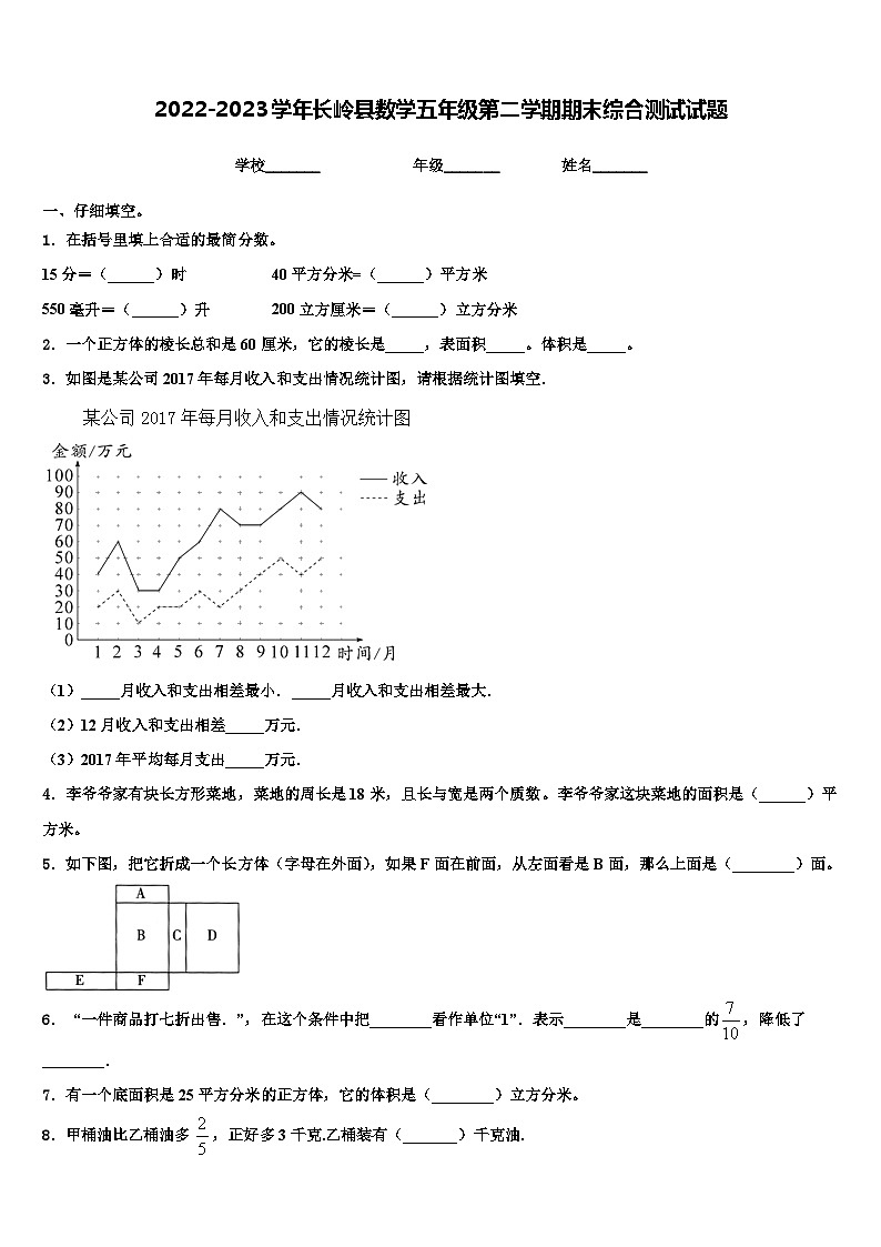 2022-2023学年长岭县数学五年级第二学期期末综合测试试题含解析第1页