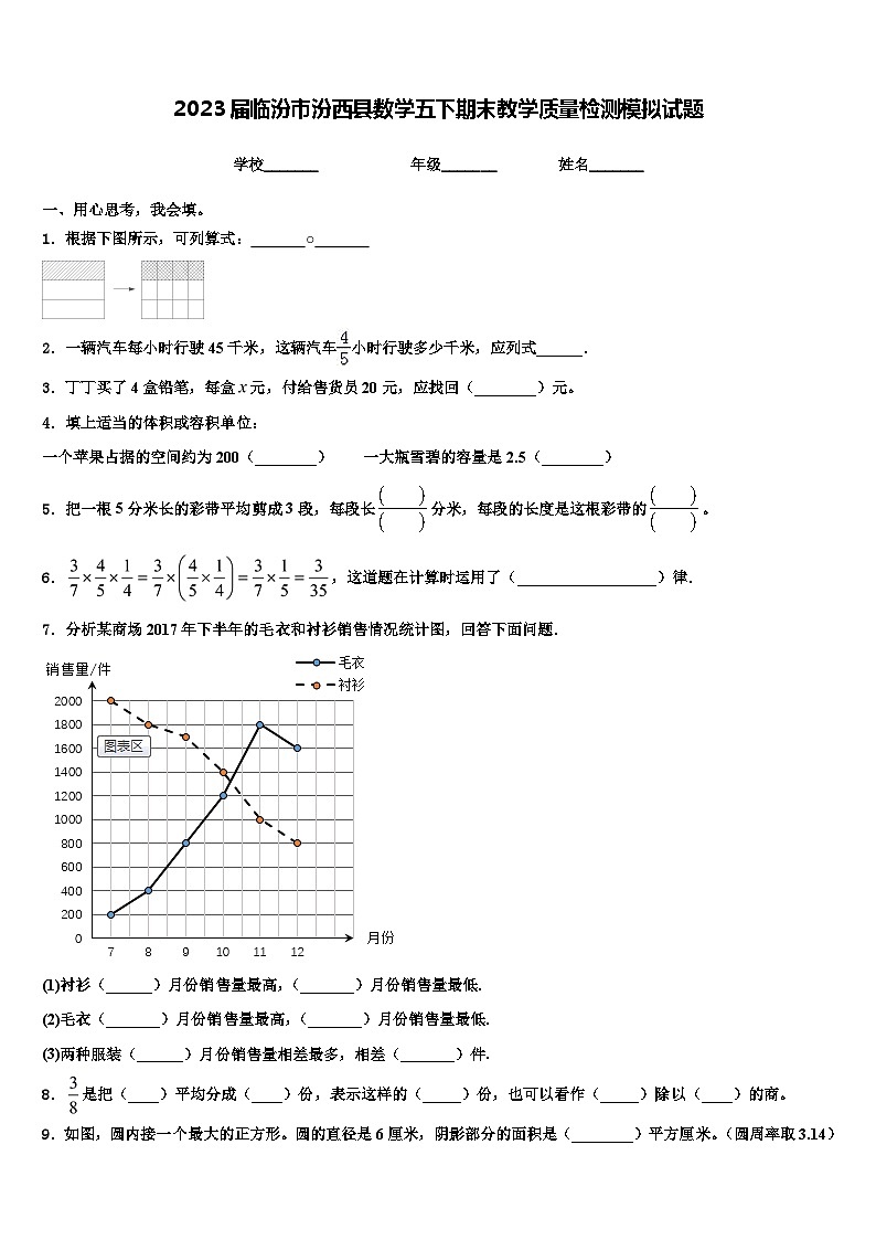 2023届临汾市汾西县数学五下期末教学质量检测模拟试题含解析第1页