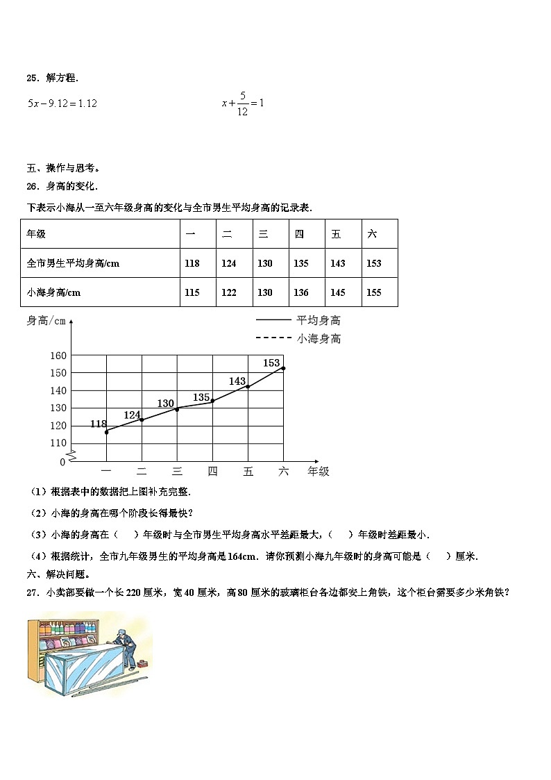 2022-2023学年贵州省铜仁地区松桃苗族自治县数学五下期末学业水平测试模拟试题含解析第3页