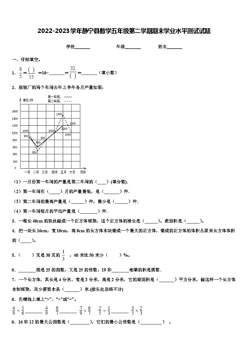 2022-2023学年静宁县数学五年级第二学期期末学业水平测试试题含解析第1页