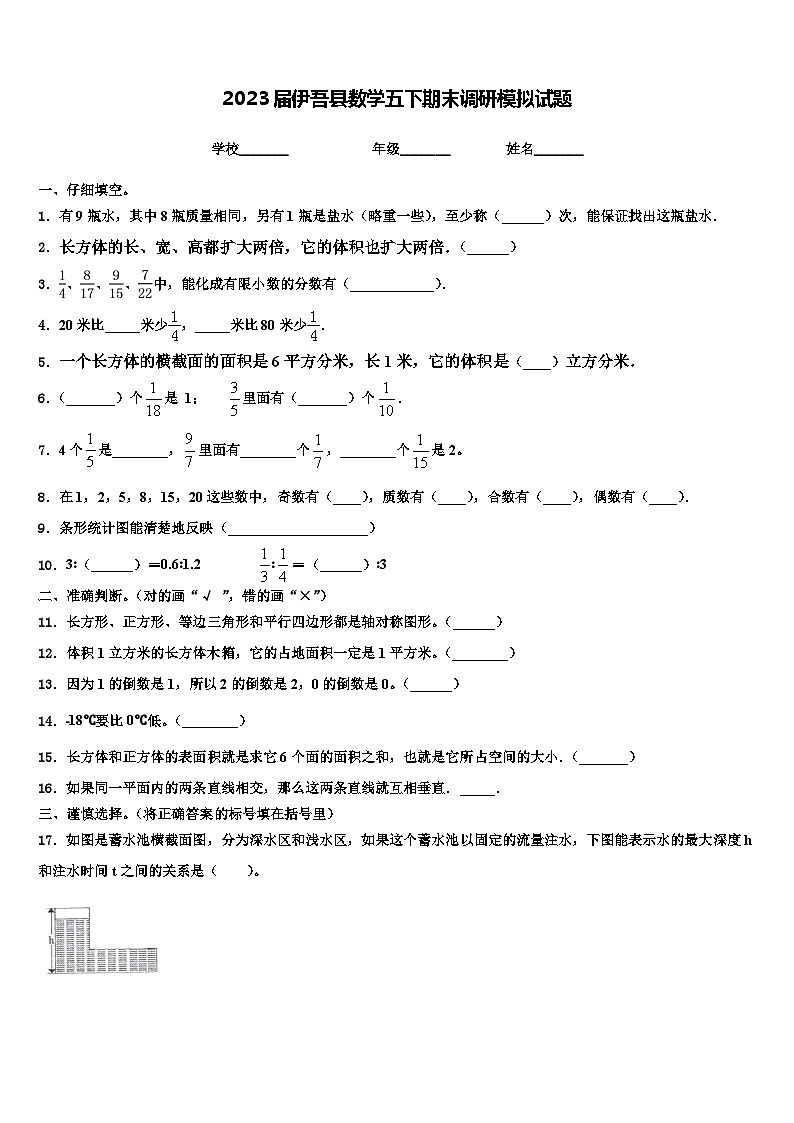 2023届伊吾县数学五下期末调研模拟试题含解析01