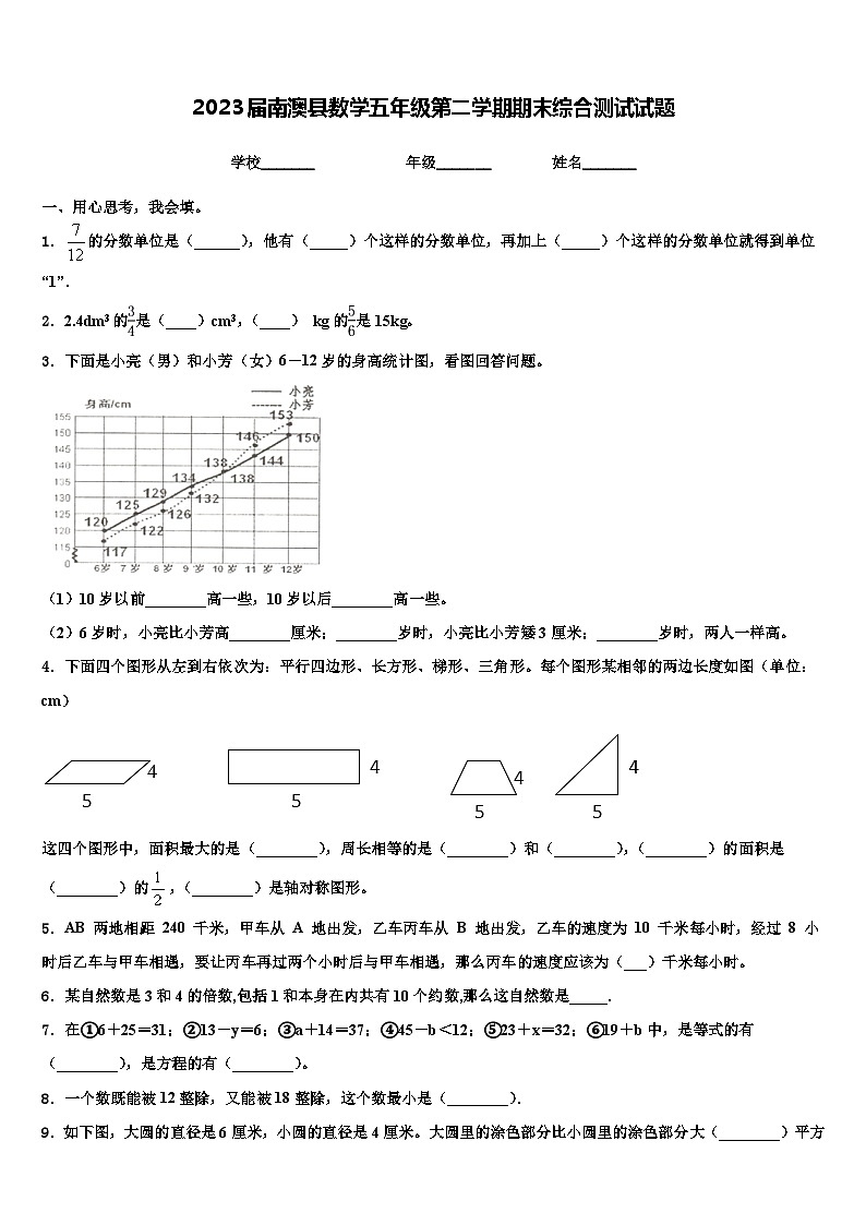 2023届南澳县数学五年级第二学期期末综合测试试题含解析第1页