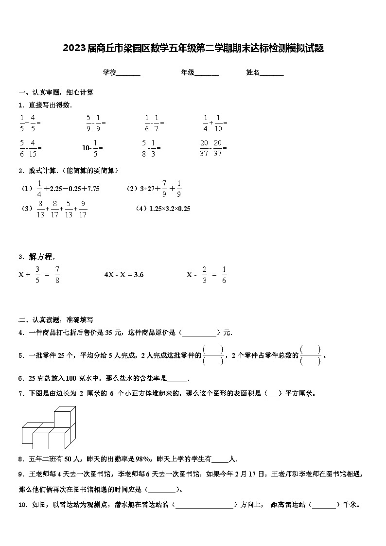 2023届商丘市梁园区数学五年级第二学期期末达标检测模拟试题含解析01