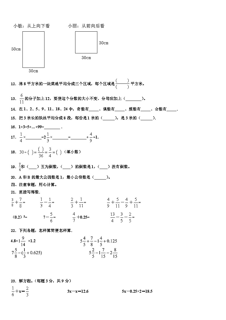 2023届四川省攀枝花市东区五年级数学第二学期期末检测试题含解析第2页