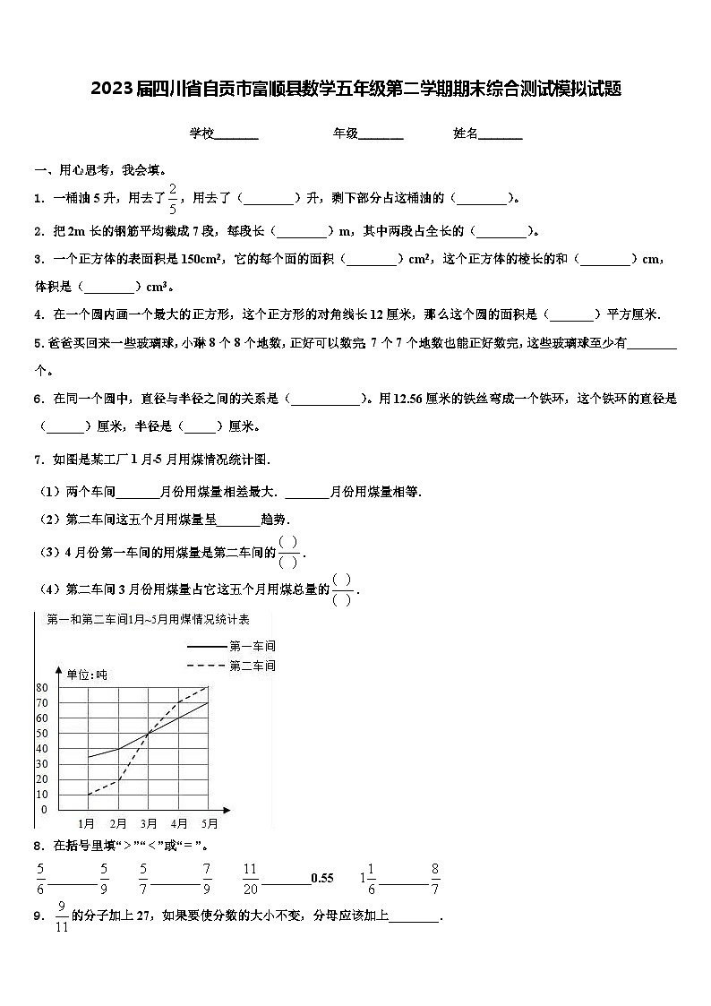 2023届四川省自贡市富顺县数学五年级第二学期期末综合测试模拟试题含解析第1页