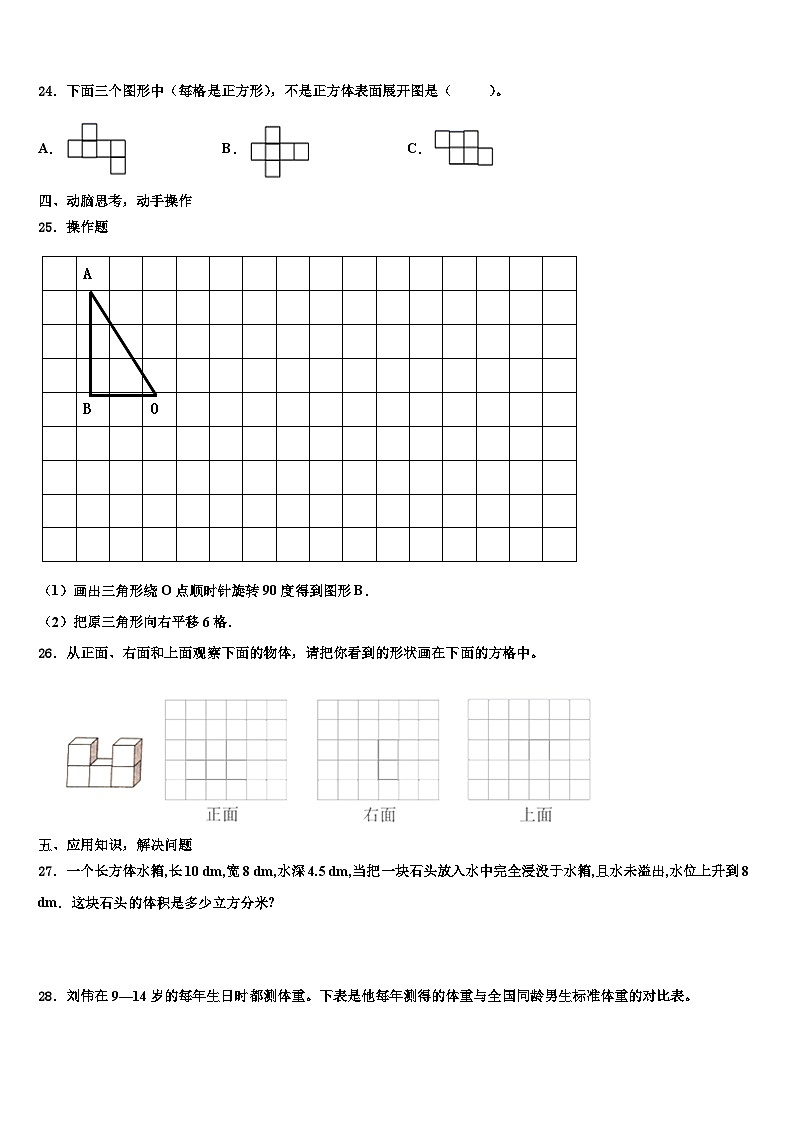 2023届咸阳市数学五下期末检测模拟试题含解析03