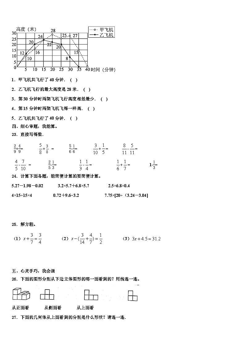 2023届宁夏回族吴忠市盐池县五年级数学第二学期期末考试模拟试题含解析03