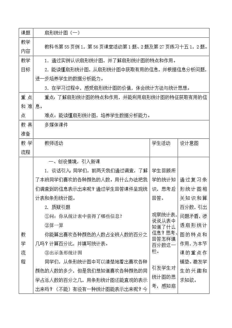 《扇形统计图（一）》教学设计第1页