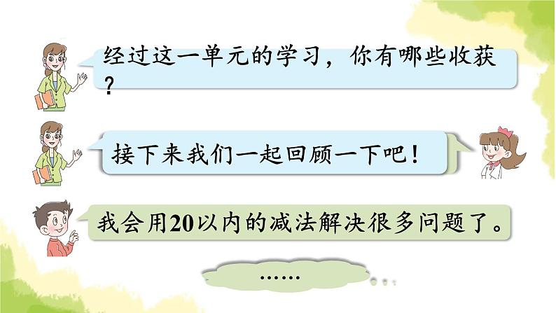 青岛版小学一年级数学下册一逛公园20以内的退位减法回顾整理作业课件第3页