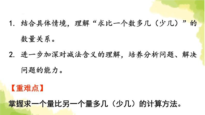 青岛版小学一年级数学下册五绿色行动100以内的加减法一信息窗3第1课时比多比少问题的解决作业课件第2页