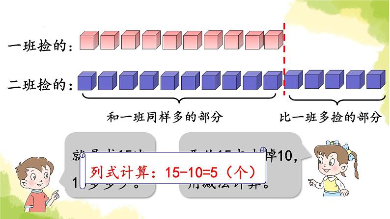 青岛版小学一年级数学下册五绿色行动100以内的加减法一信息窗3第1课时比多比少问题的解决作业课件第8页