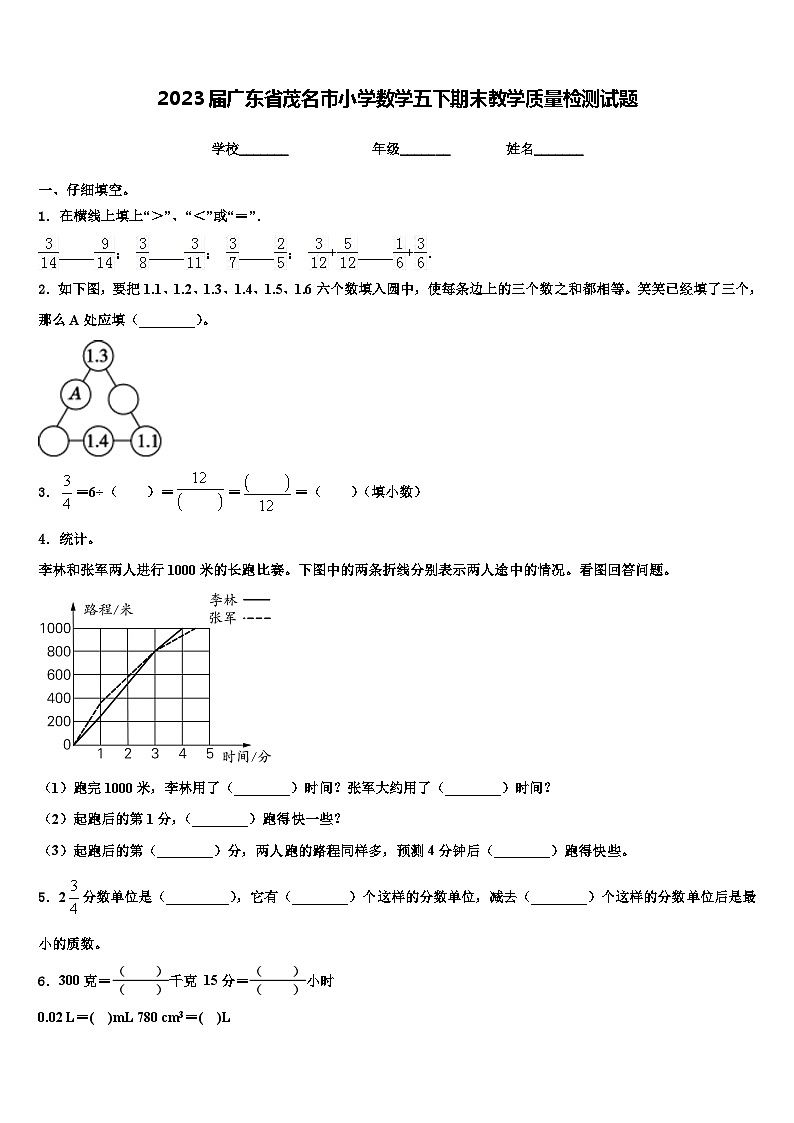 2023届广东省茂名市小学数学五下期末教学质量检测试题含解析第1页