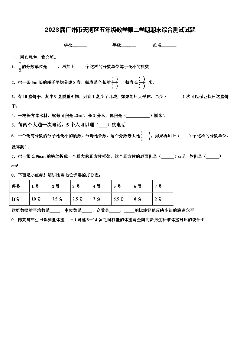 2023届广州市天河区五年级数学第二学期期末综合测试试题含解析第1页