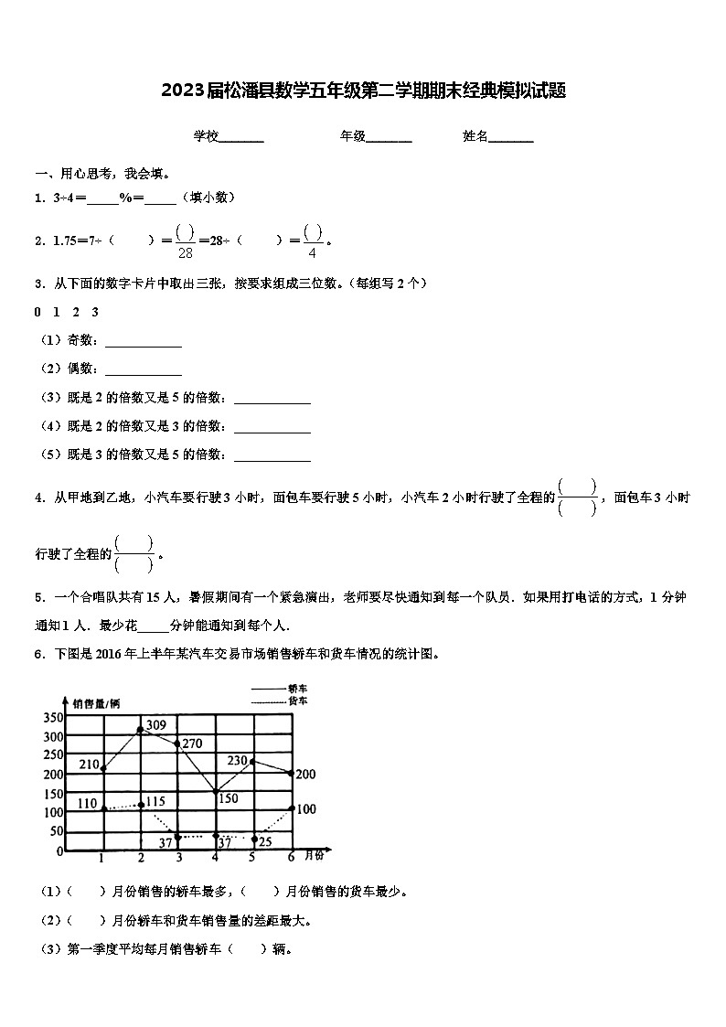 2023届松潘县数学五年级第二学期期末经典模拟试题含解析第1页
