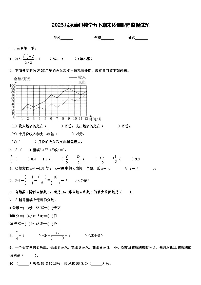 2023届永泰县数学五下期末质量跟踪监视试题含解析第1页