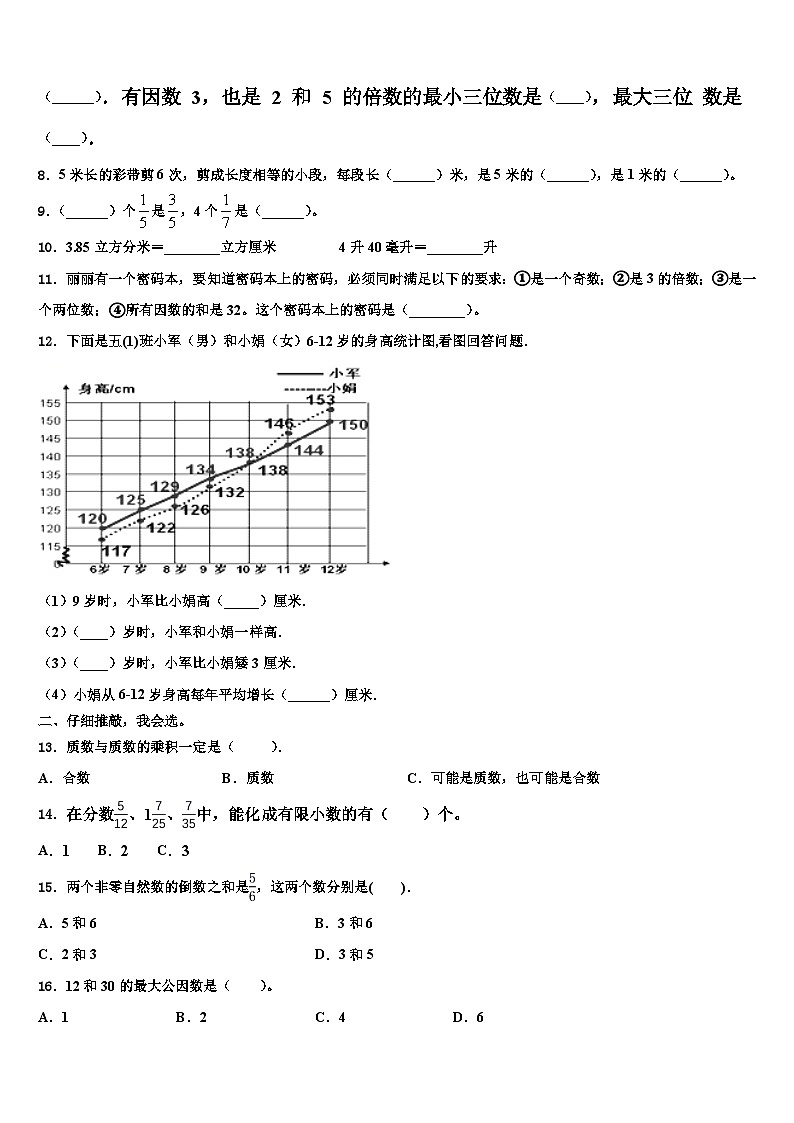 2023届河南省新乡市长垣市五年级数学第二学期期末监测试题含解析02