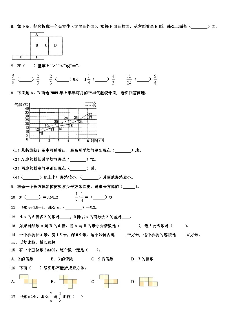 2023届浙江省池州市数学五年级第二学期期末复习检测模拟试题含解析第2页