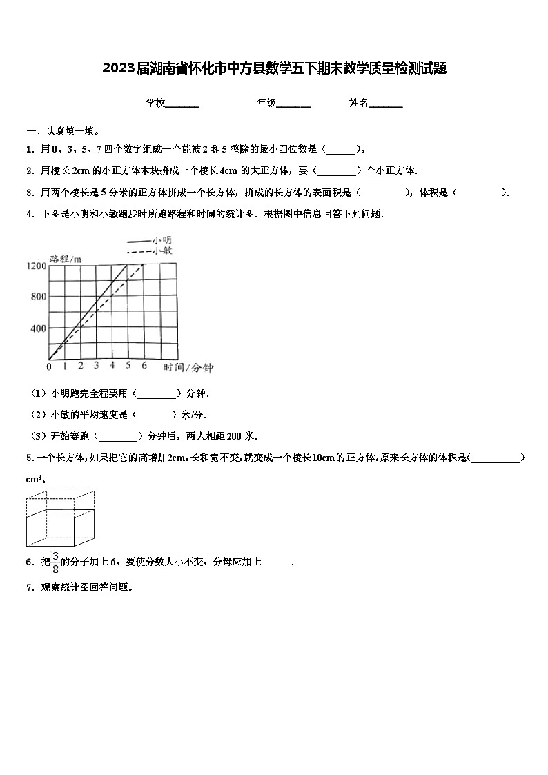 2023届湖南省怀化市中方县数学五下期末教学质量检测试题含解析第1页