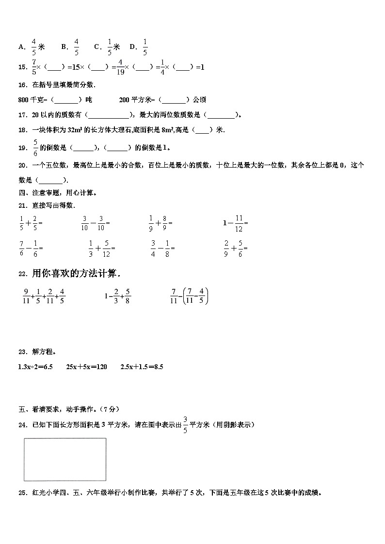 2023届湖南省永州市江华瑶族自治县数学五下期末预测试题含解析第2页