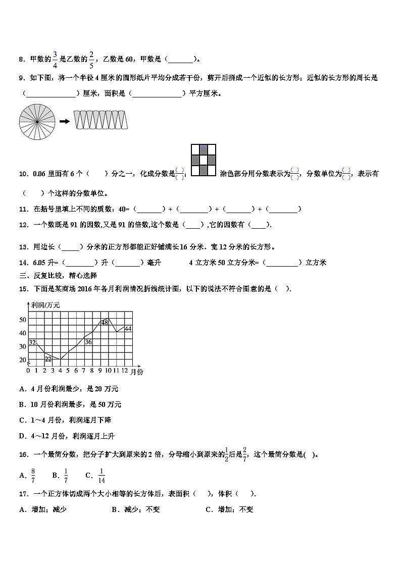 2023届玉溪市峨山彝族自治县数学五下期末考试模拟试题含解析02