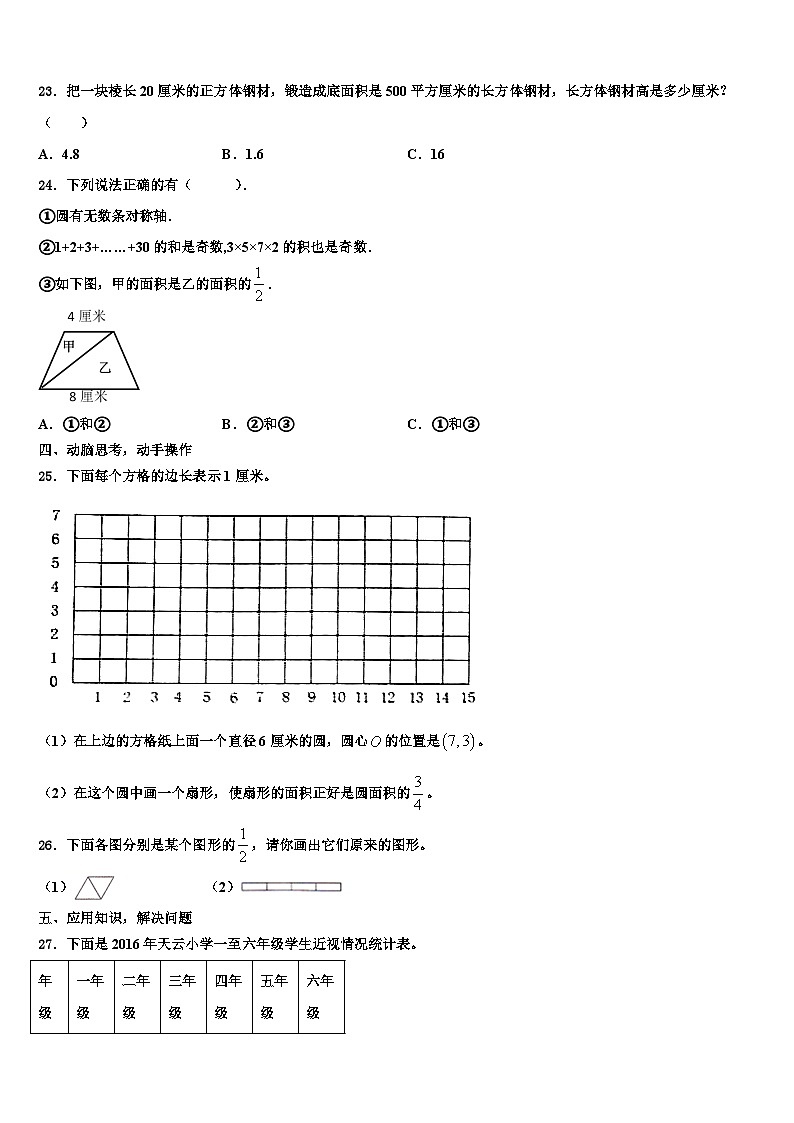 2023届襄樊市老河口市数学五年级第二学期期末综合测试模拟试题含解析03
