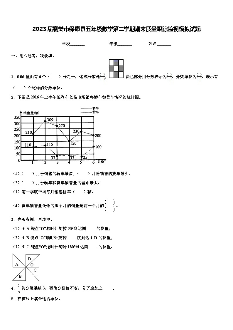 2023届襄樊市保康县五年级数学第二学期期末质量跟踪监视模拟试题含解析第1页