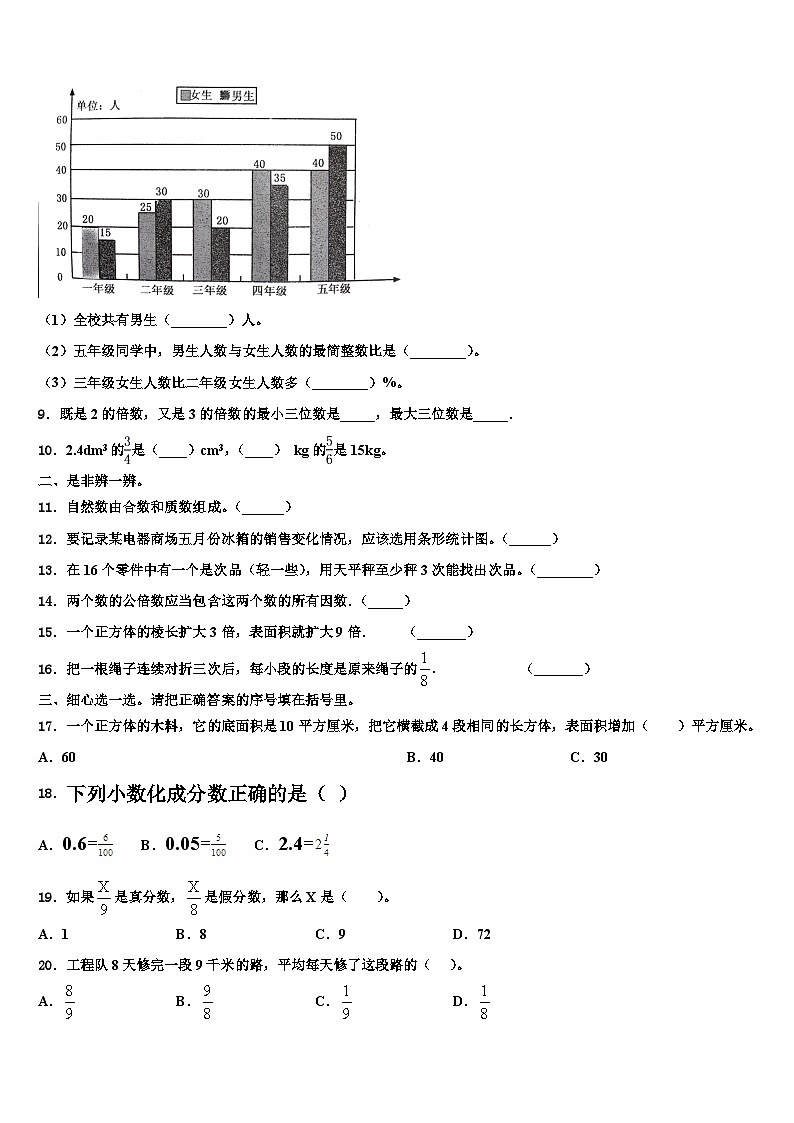 2023届辽阳市太子河区五年级数学第二学期期末考试模拟试题含解析第2页