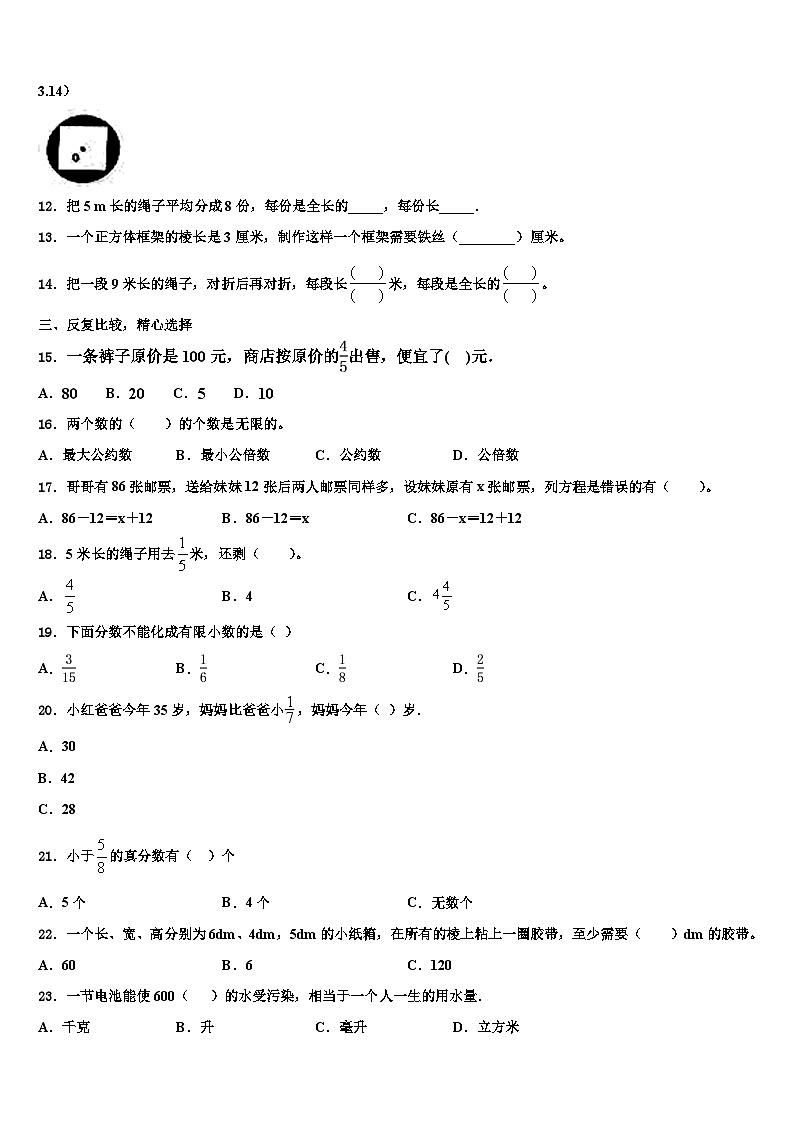 2023届运城市新绛县数学五年级第二学期期末达标检测模拟试题含解析02