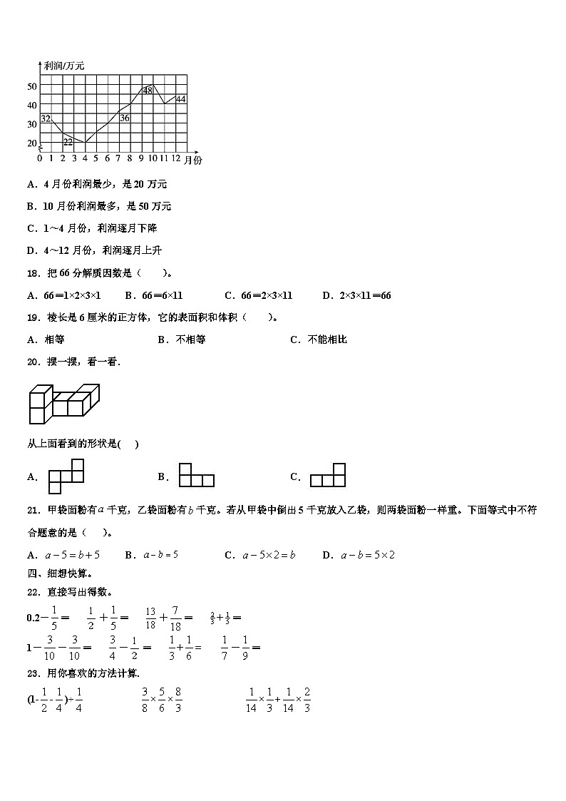 2023届重庆市云阳县五年级数学第二学期期末综合测试试题含解析第2页