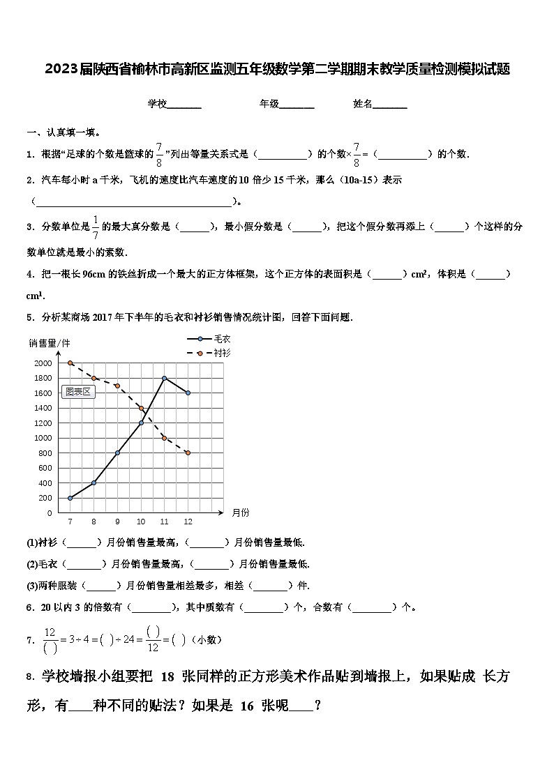 2023届陕西省榆林市高新区监测五年级数学第二学期期末教学质量检测模拟试题含解析第1页