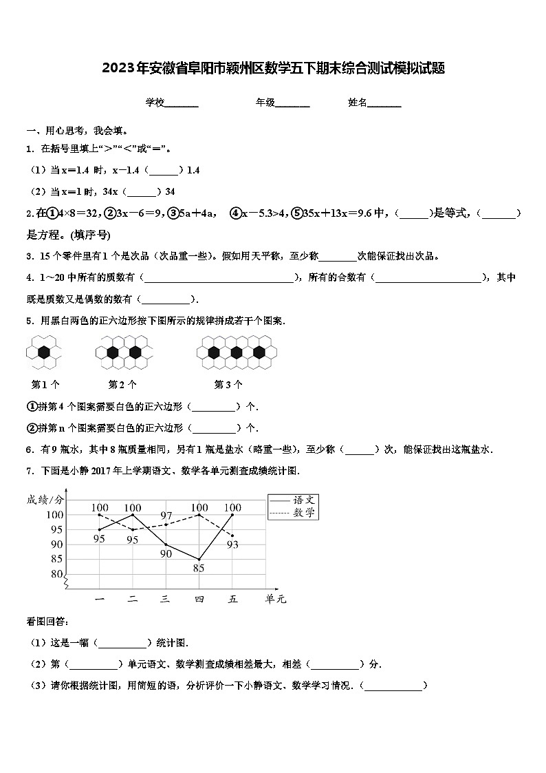 2023年安徽省阜阳市颖州区数学五下期末综合测试模拟试题含解析第1页