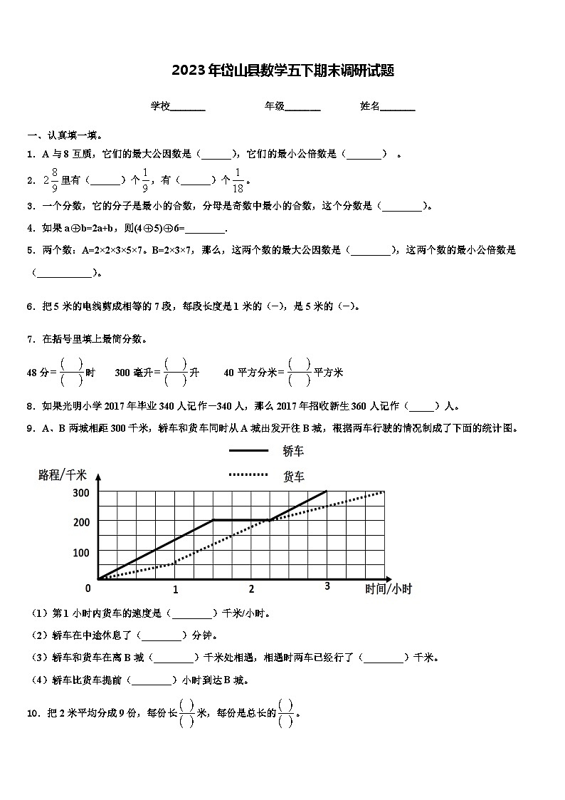2023年岱山县数学五下期末调研试题含解析第1页