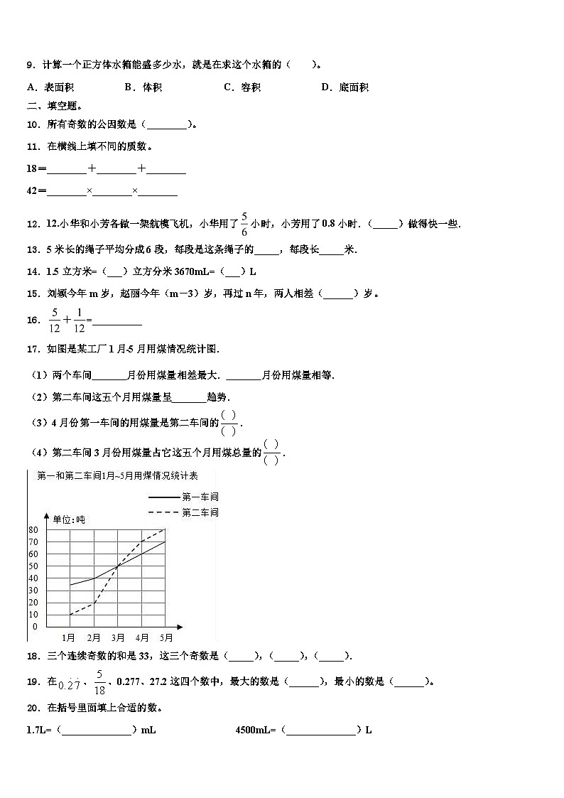 2023年山东省青岛市胶南市五年级数学第二学期期末预测试题含解析第2页