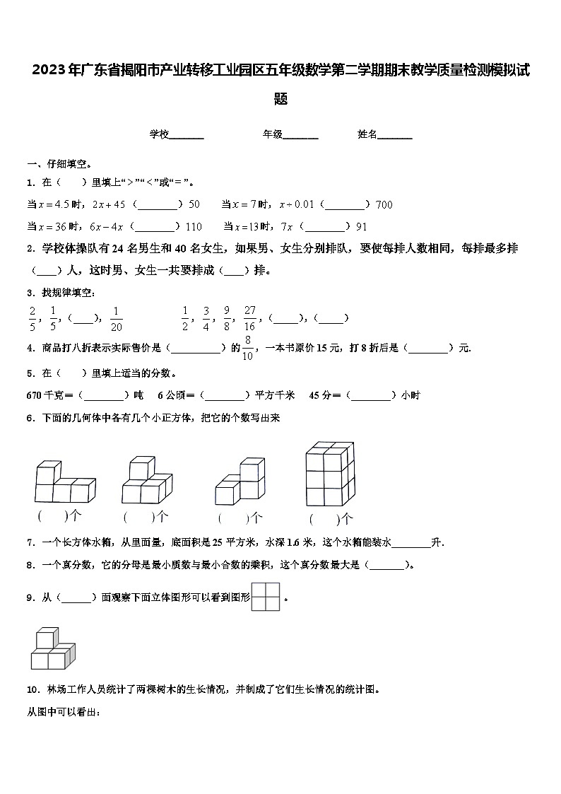 2023年广东省揭阳市产业转移工业园区五年级数学第二学期期末教学质量检测模拟试题含解析第1页