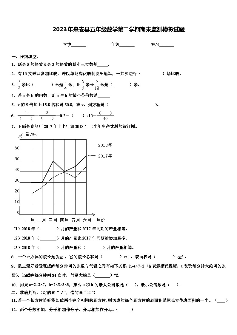2023年来安县五年级数学第二学期期末监测模拟试题含解析01