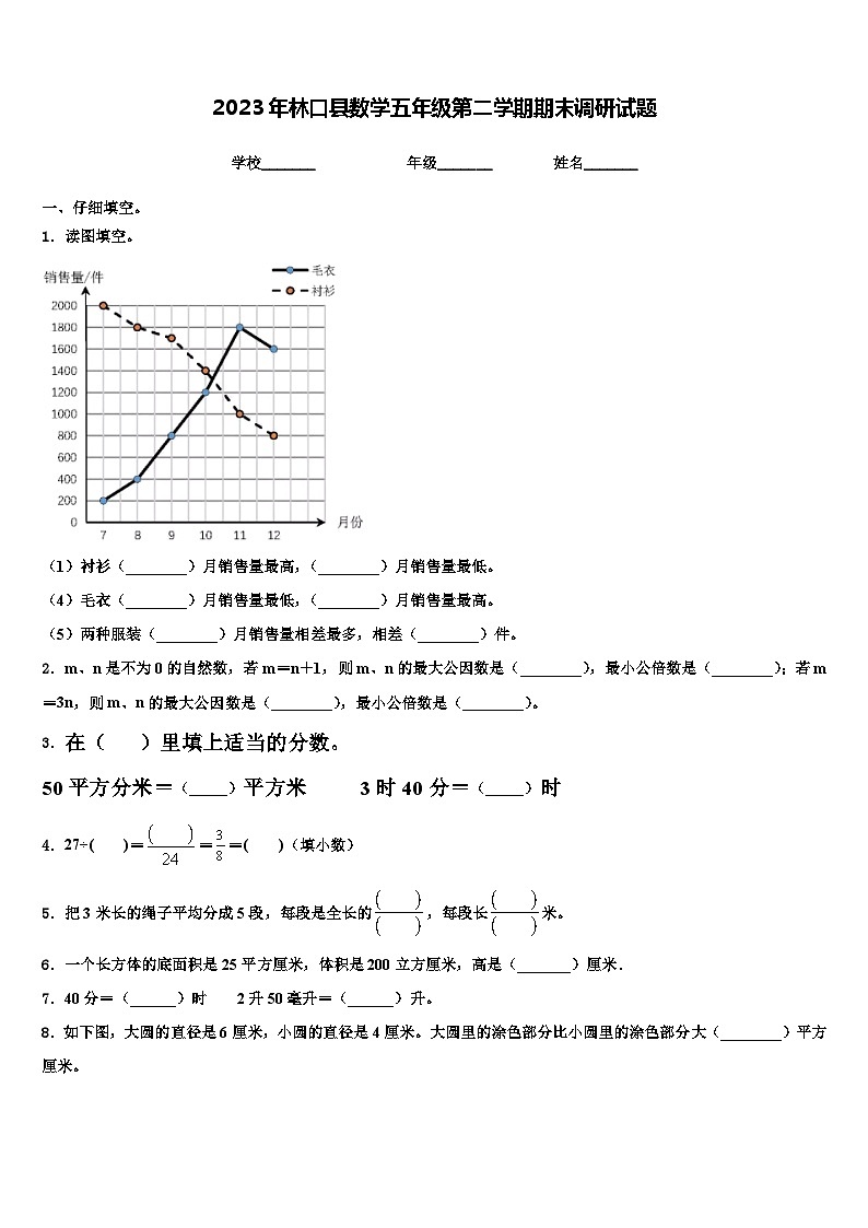 2023年林口县数学五年级第二学期期末调研试题含解析第1页