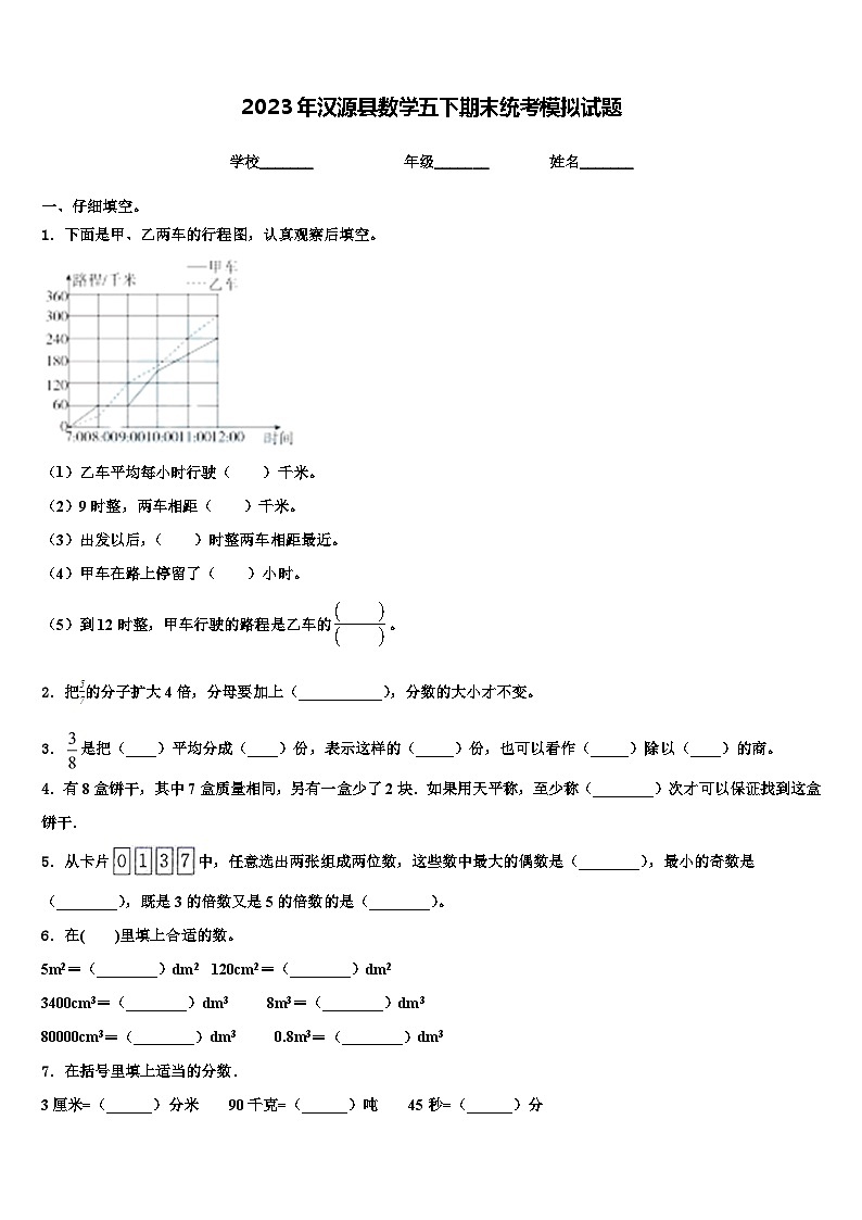 2023年汉源县数学五下期末统考模拟试题含解析第1页
