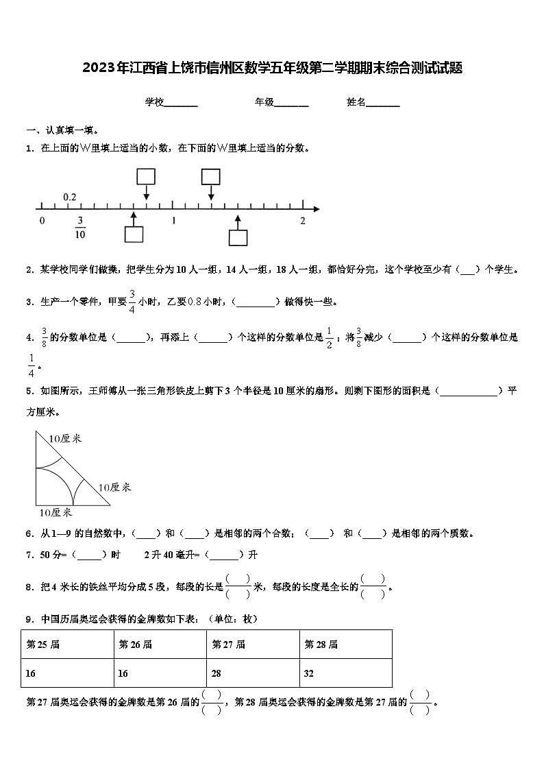 2023年江西省上饶市信州区数学五年级第二学期期末综合测试试题含解析第1页