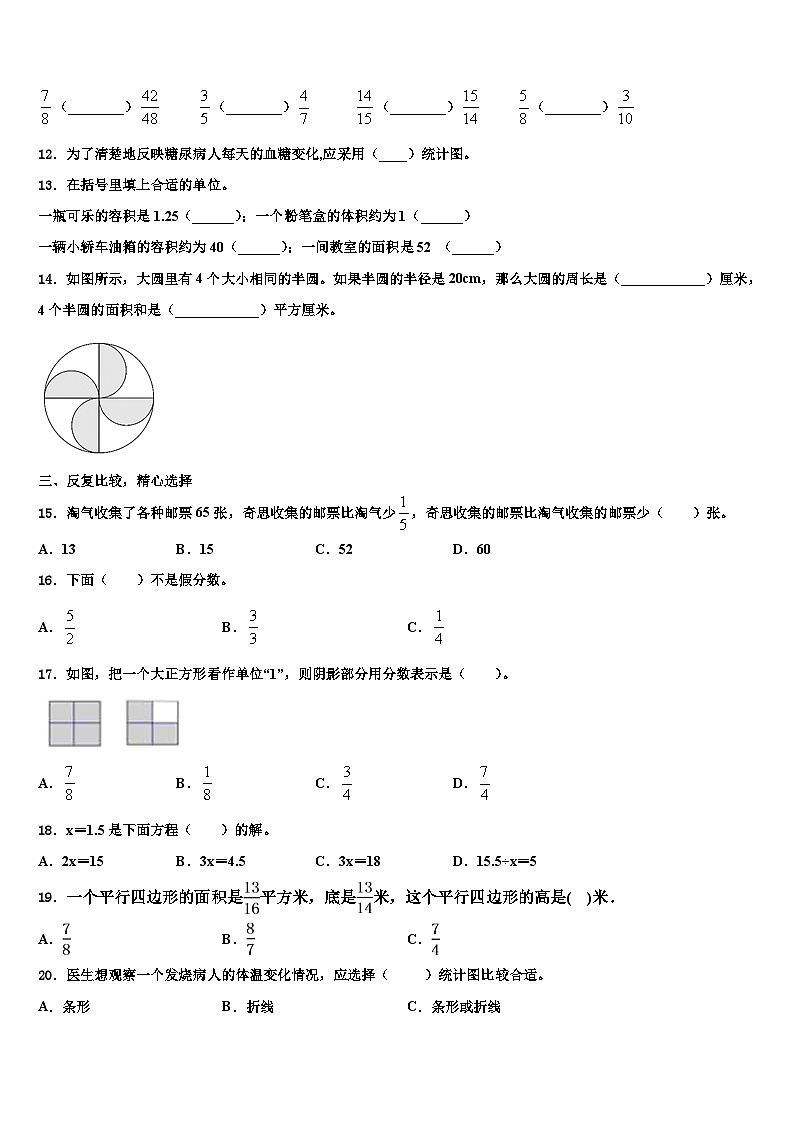 2023年衡阳市石鼓区数学五年级第二学期期末复习检测模拟试题含解析02