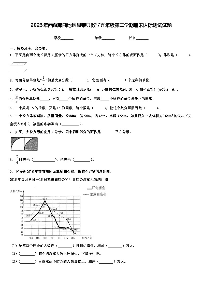 2023年西藏那曲地区聂荣县数学五年级第二学期期末达标测试试题含解析第1页