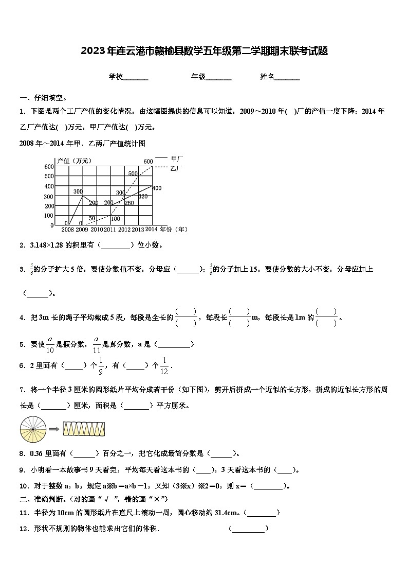 2023年连云港市赣榆县数学五年级第二学期期末联考试题含解析01