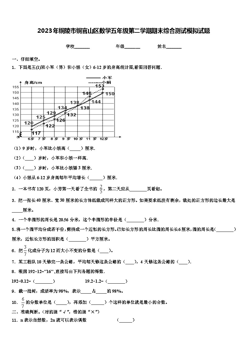 2023年铜陵市铜官山区数学五年级第二学期期末综合测试模拟试题含解析第1页