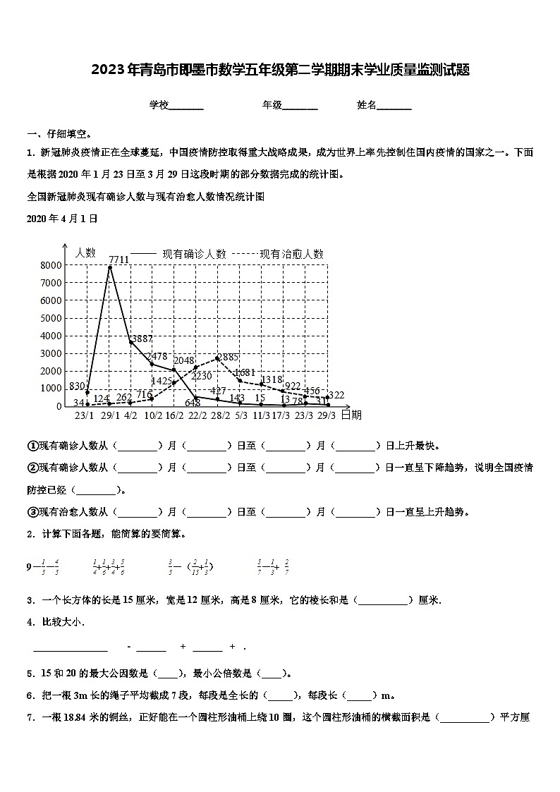 2023年青岛市即墨市数学五年级第二学期期末学业质量监测试题含解析第1页