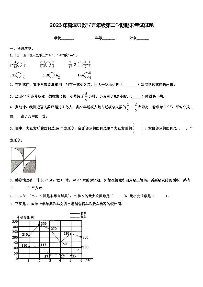 2023年高淳县数学五年级第二学期期末考试试题含解析第1页