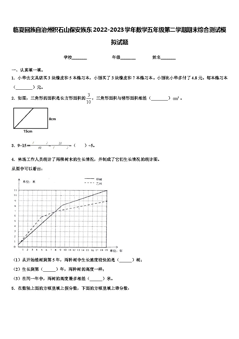 临夏回族自治州积石山保安族东2022-2023学年数学五年级第二学期期末综合测试模拟试题含解析第1页