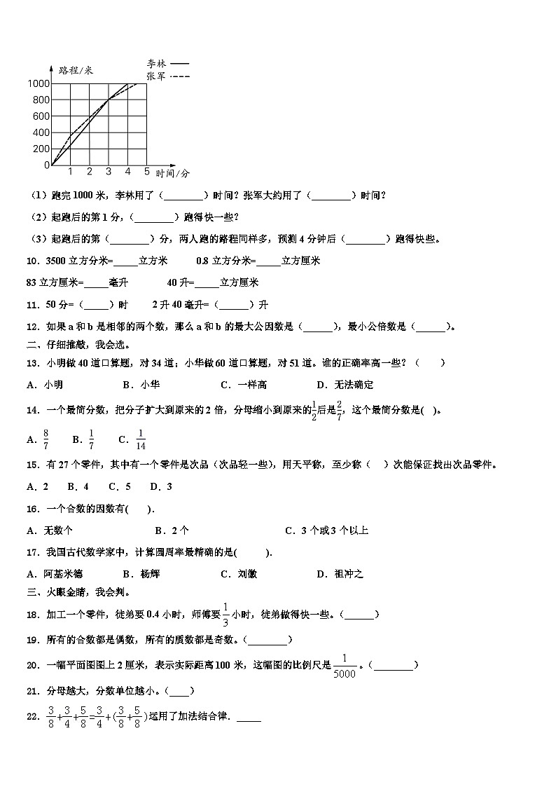 云南省曲靖市师宗县2022-2023学年数学五下期末统考模拟试题含解析第2页