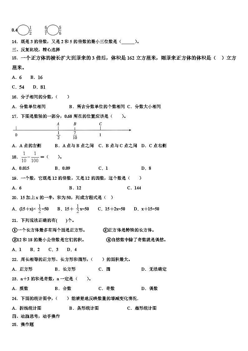 云南省思茅地区2023年数学五年级第二学期期末联考试题含解析03