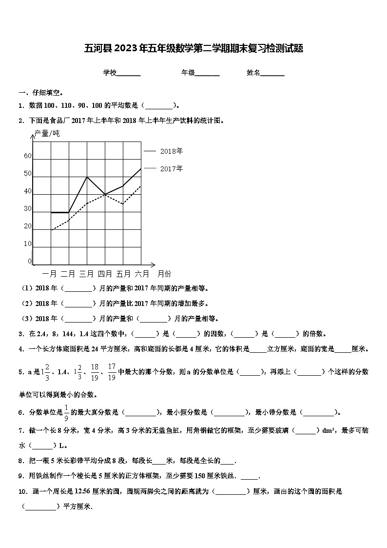 五河县2023年五年级数学第二学期期末复习检测试题含解析第1页