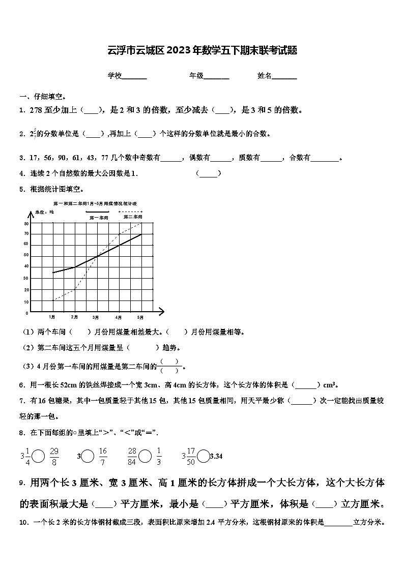 云浮市云城区2023年数学五下期末联考试题含解析第1页