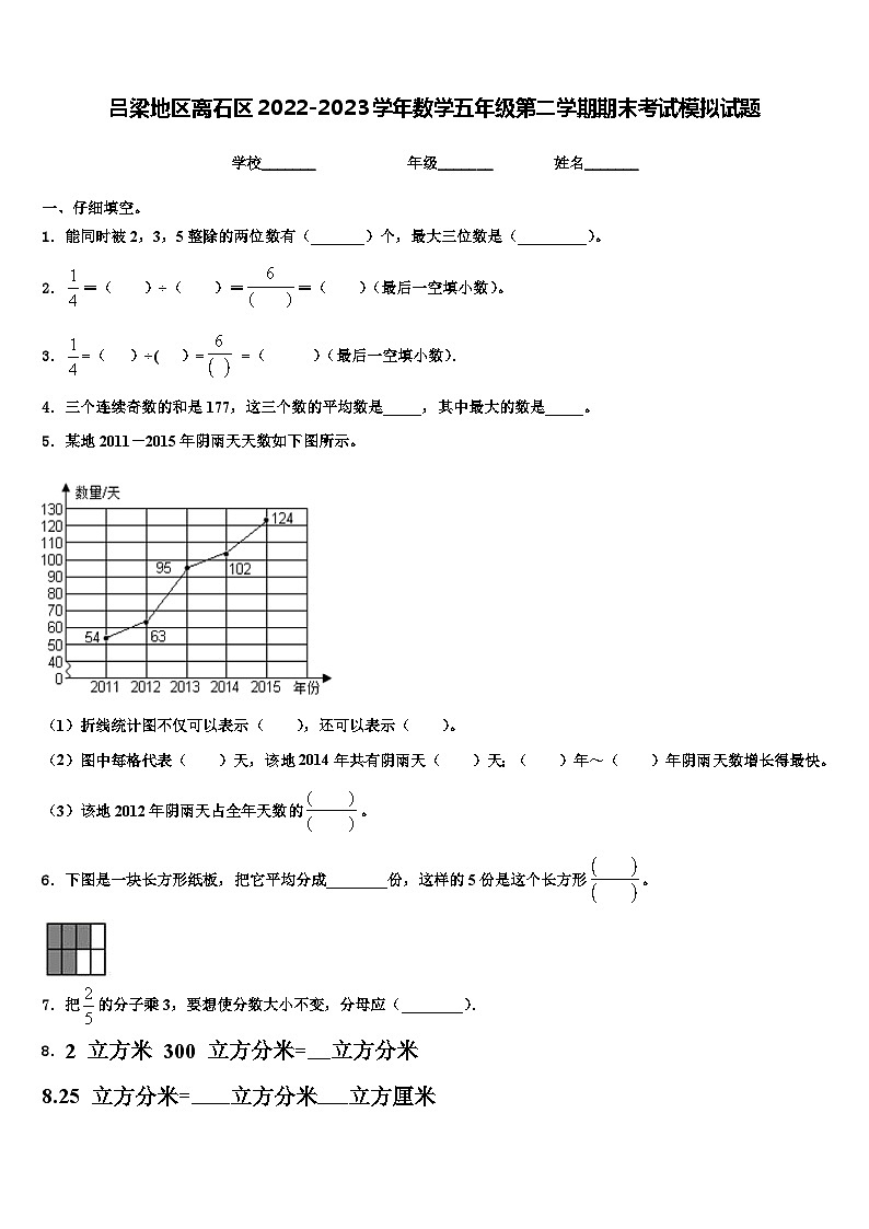 吕梁地区离石区2022-2023学年数学五年级第二学期期末考试模拟试题含解析01